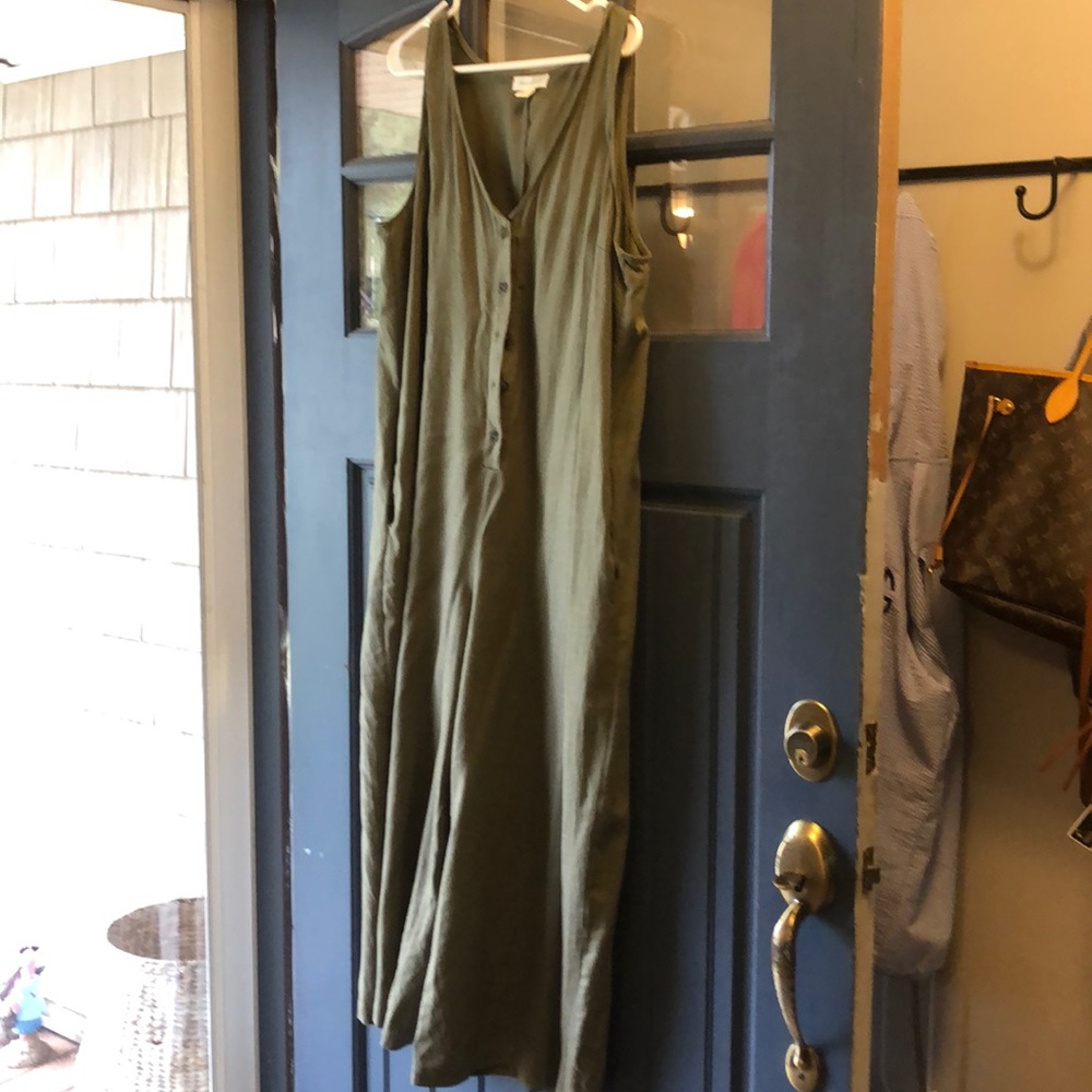 Wide Leg Linen Jumper Olive Green - worn 1x